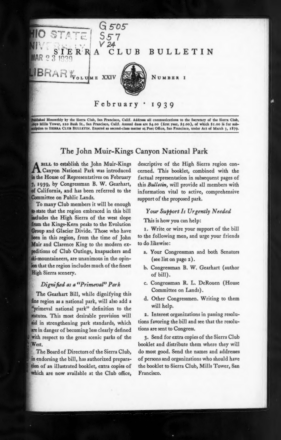 Sierra Club Bulletin 1939 Vol 24 No 1 February cover